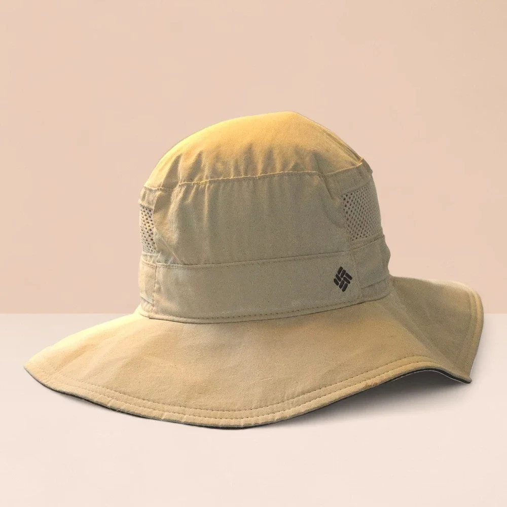 Columbia XL OS‎ Bucket Hat Hiking Fishing Camping Outdoor Tan Wide Brim GUC Mesh